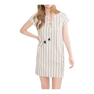 Southern Tide Striped Shift Dress Womens XL Cream Navy Coastal Nautical Tassel